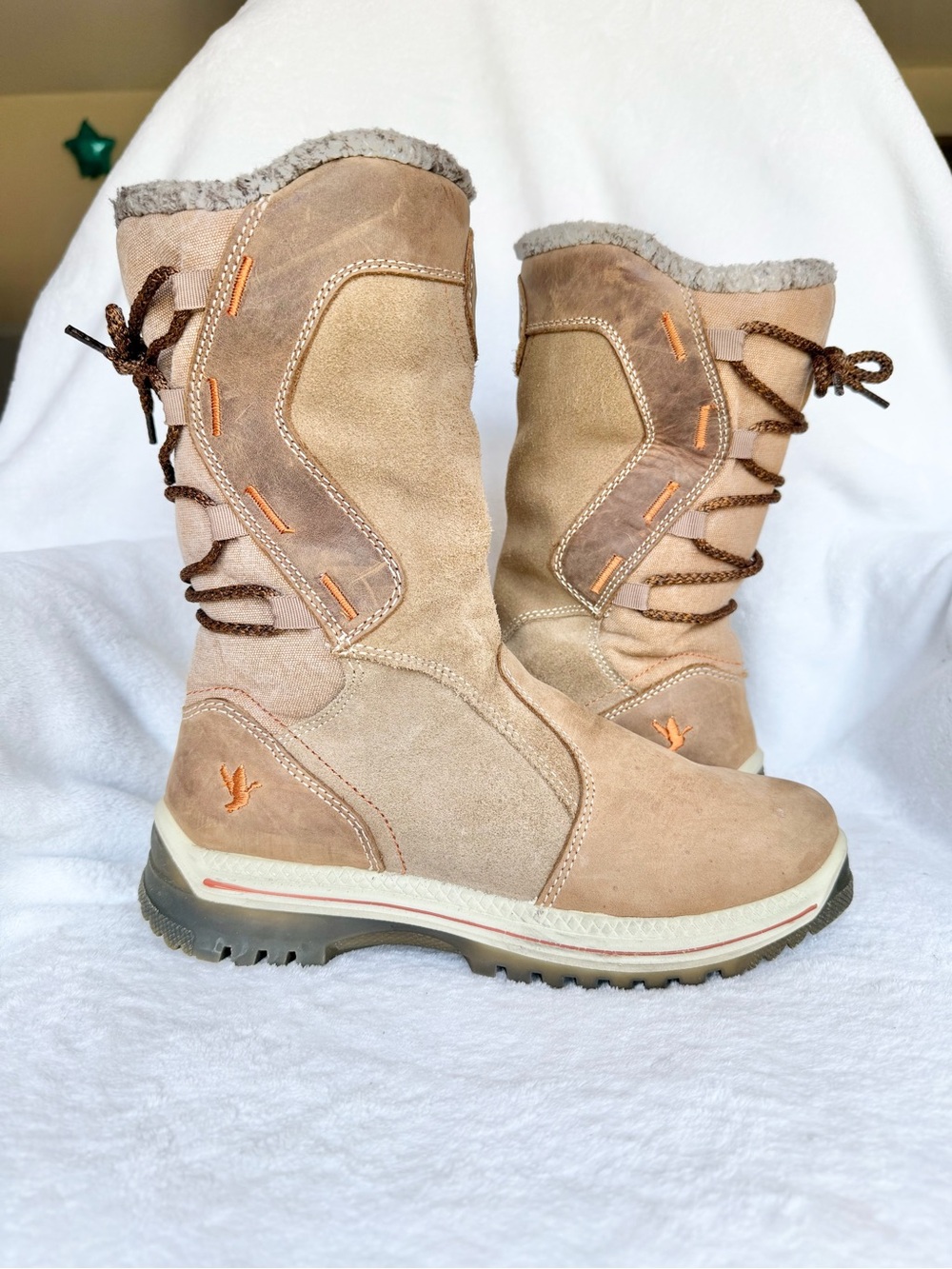 Santana Canada Made In Italy Beige Leather Mayer Winter Boots Womens Size US 8